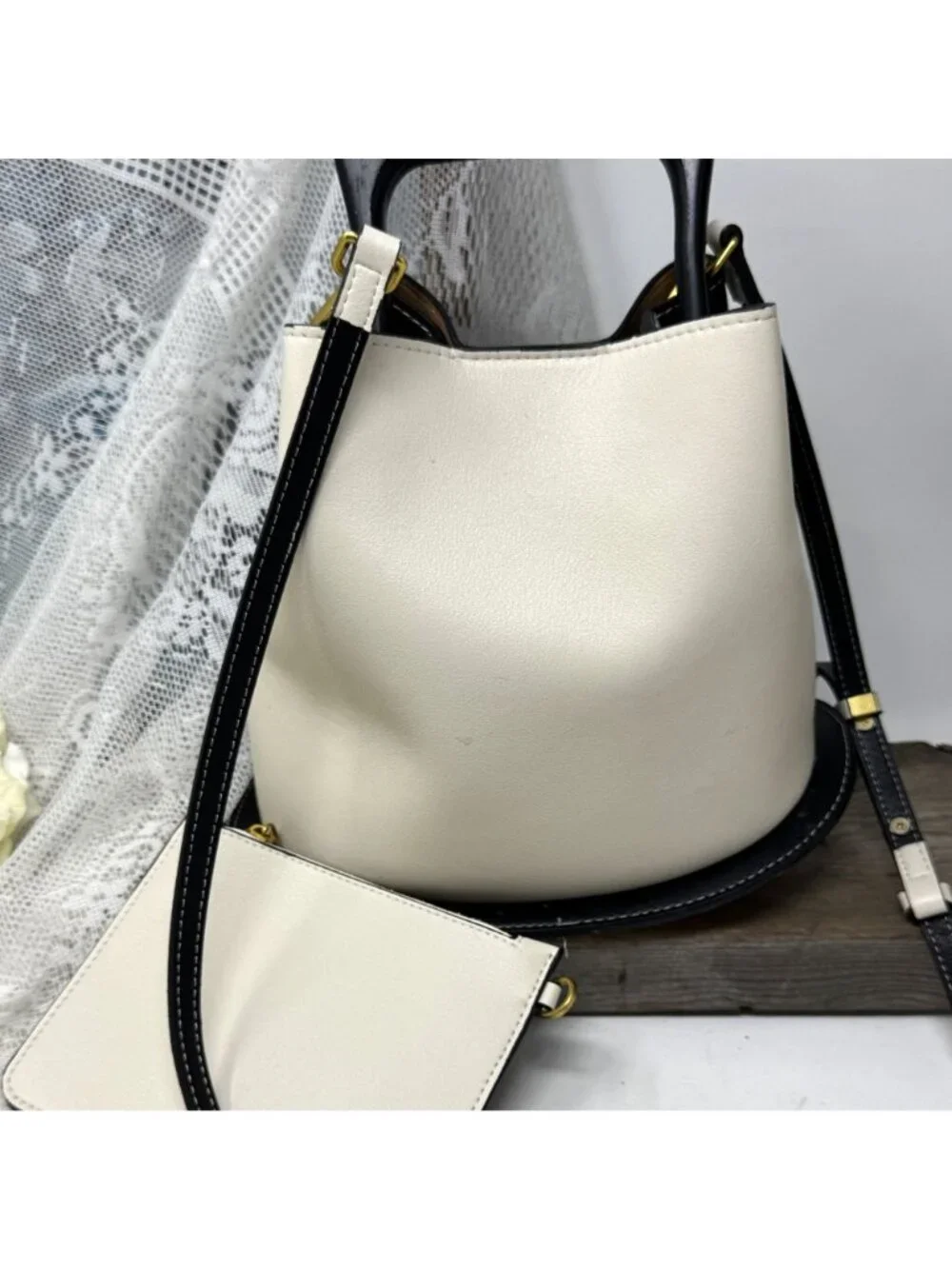 CULBIA Iconic Ozzy Bag Genuine Leather Cream & Black